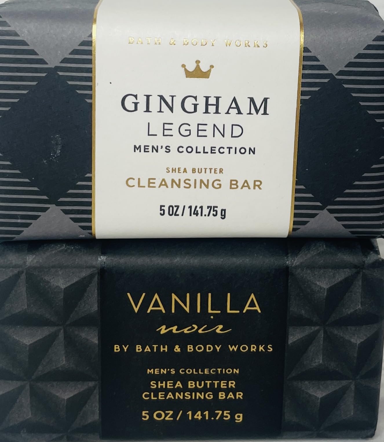 Bath and Body Works Men's Vanilla Noir and Gingham Legend Shea Butter Cleansing Bar Soap 4.2 oz Each Set of 2