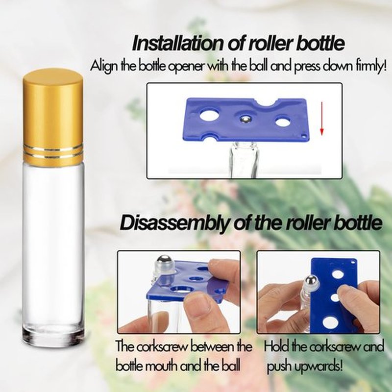 6 Pack Essential Oil Roller Bottles, 10ml Roller Balls for Essential Oils, Clear Glass Roller Bottles, Roll on Bottles with Stainless Steel Roller Balls, Labels, 1*Openers, 1*Funnels, 1*Dropper