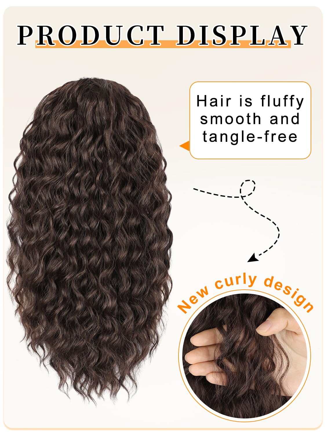HMD Curly Ponytail Extension Drawstring Ponytail for Black Women Brown Curly Clip in Hair Extensions 18 Inch Ponytail Extension Synthetic Hairpiece for Daily Party