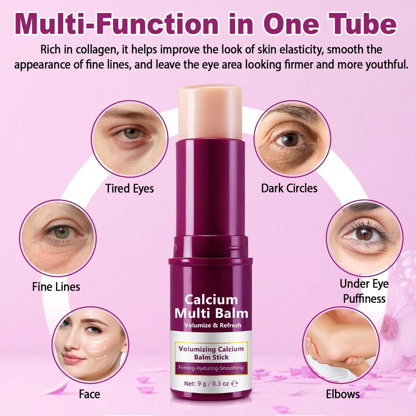 Calcium Enriched Multi Balm Stick, Collagen Moisturizing Stick, Nourishing Calcium Volume Multi-Purpose Balm, Skin Care All In One for Face, Eyes, Neck, Hydrating & Firming For All Skin Type 9g(3)
