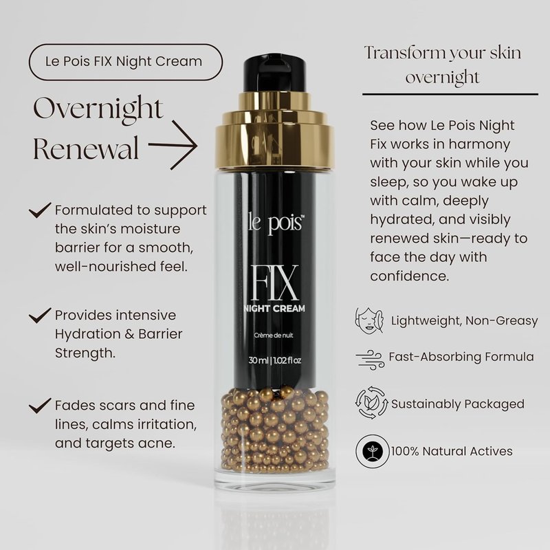 Le Pois Night Cream - Anti-Aging Firming Moisturizer with Plant-Based Pea Protein | 1.02 Fl Oz for Dry Sensitive Skin