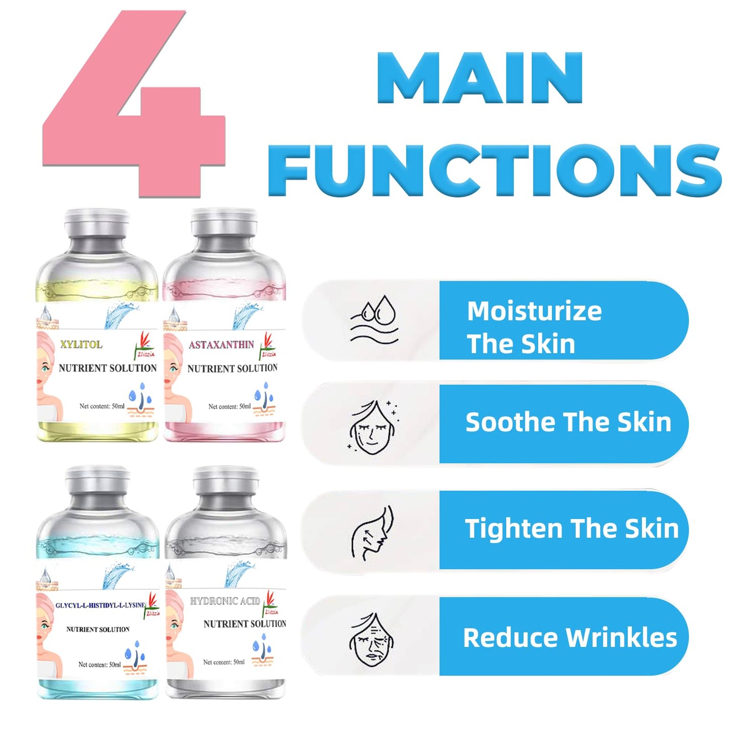 Elitzia Oxygen Facial Machine Oxygen Infusion Device Oxygen Sprayer Facial Nutrient Solution Set SPA Skincare Anti Aging Beauty Salon Machine 1.69fl.oz Per Bottle