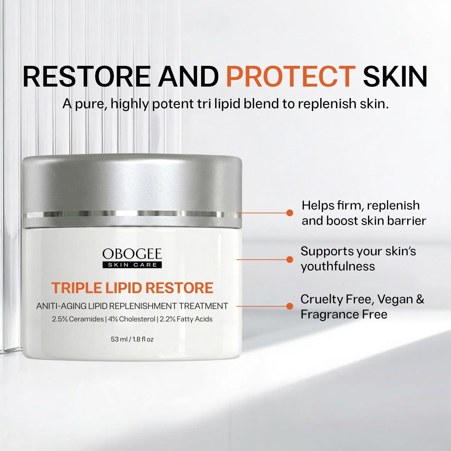 OBOGEE Triple Lipid Peptide - Restore & Fix Mature Skin Advanced Anti-Aging Cream for Radiant, Smooth Skin for Face & Neck (53 ml /1.8 fl oz)