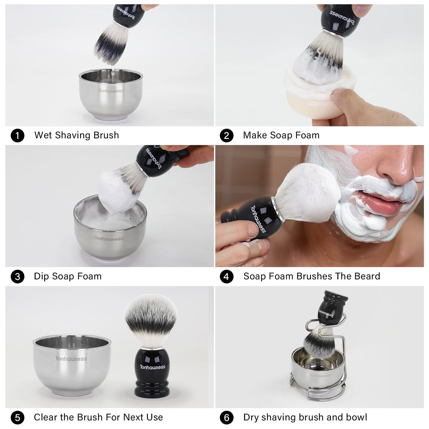 Tonhawness Shaving Brush Kit for Men, 4 in 1 Shaving Brushes Set Includes Nylon Bristle Shave Brush, Shaving Bowl & Stand and Shaving Soap Kit for Men’s Shave Gift