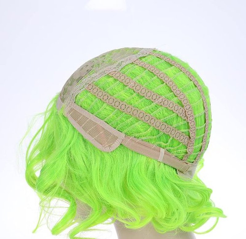 BERON Green Wig Short Curly Wig Lime Green Wig Natural Wavy Lime Wig for Women Cosplay Costume Party Come with Wig Cap (Lime Green)