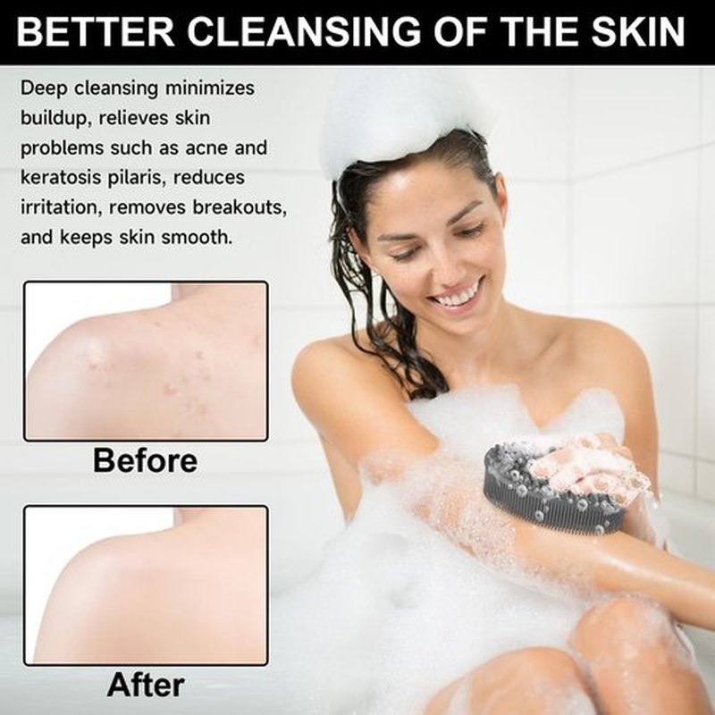 Metene Silicone Exfoliating Body Scrubber with Loop, Body Scrubber for Men and Women, Silicone Loofah for Shower, Soft Silicone Body Scrubber for Shower and Bath Skincare Routine (Gray)