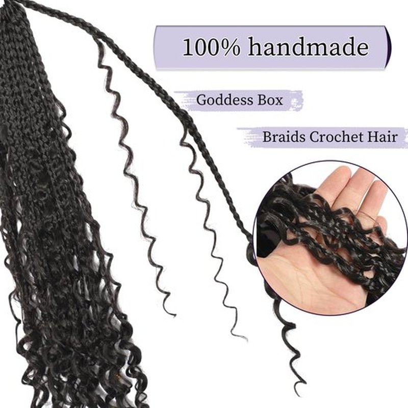 Goddess Box Braids Crochet Hair 18 Inch Crochet Braids Pre Looped Boho Braids Crochet Hair 8 Packs Crochet Hair for Black Women Crochet Box Braids With Curly Ends (18 Inch,2#)
