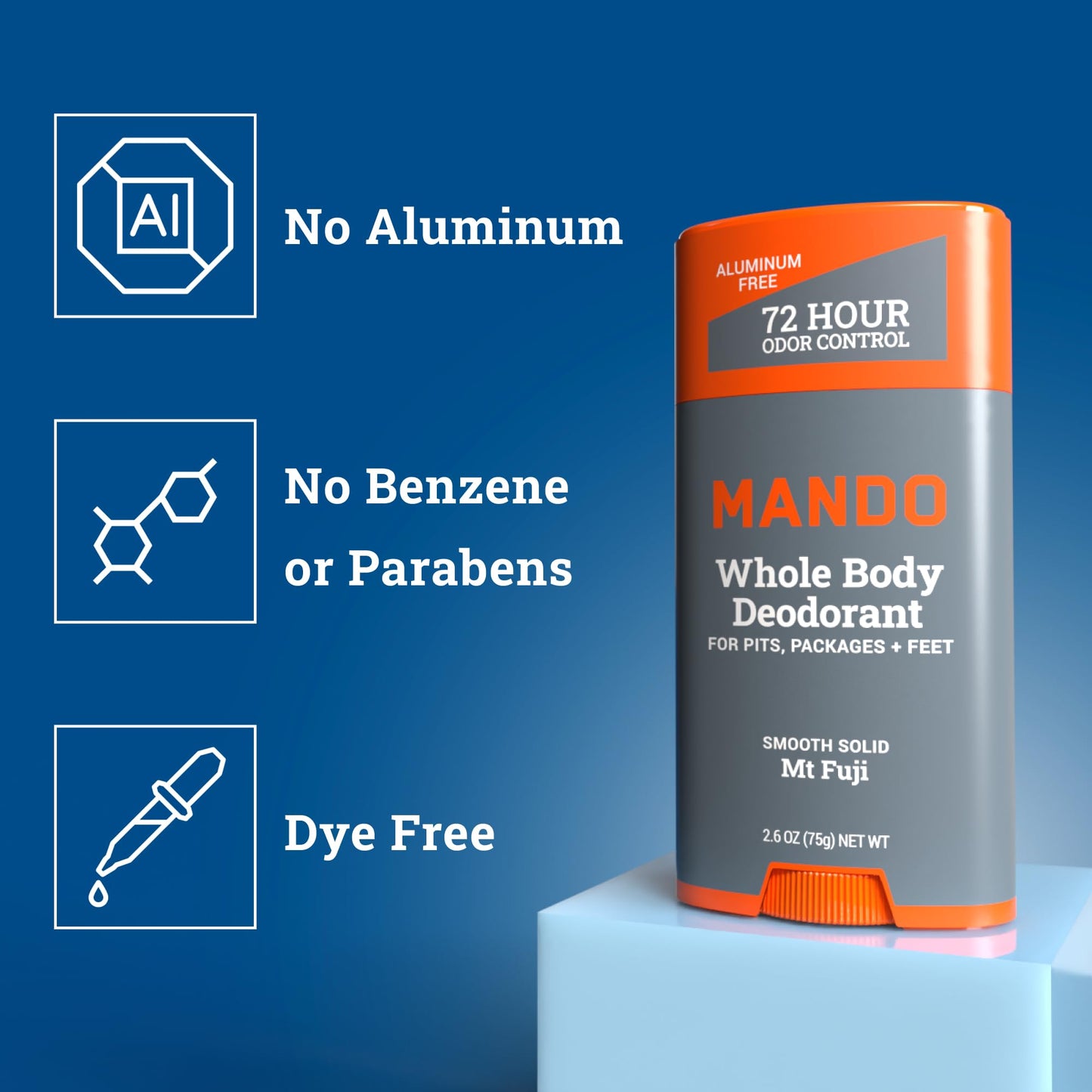 Mando Whole Body Starter Kit - 2.6 oz Solid Stick, 3.6 oz Spray, 1.5 oz Acidified Body Wash, 5 oz Acidified Cleansing Bar, 15 ct Deodorant Wipes - Aluminum Free Odor Control - 5 Piece Bundle (Mt Fuji)