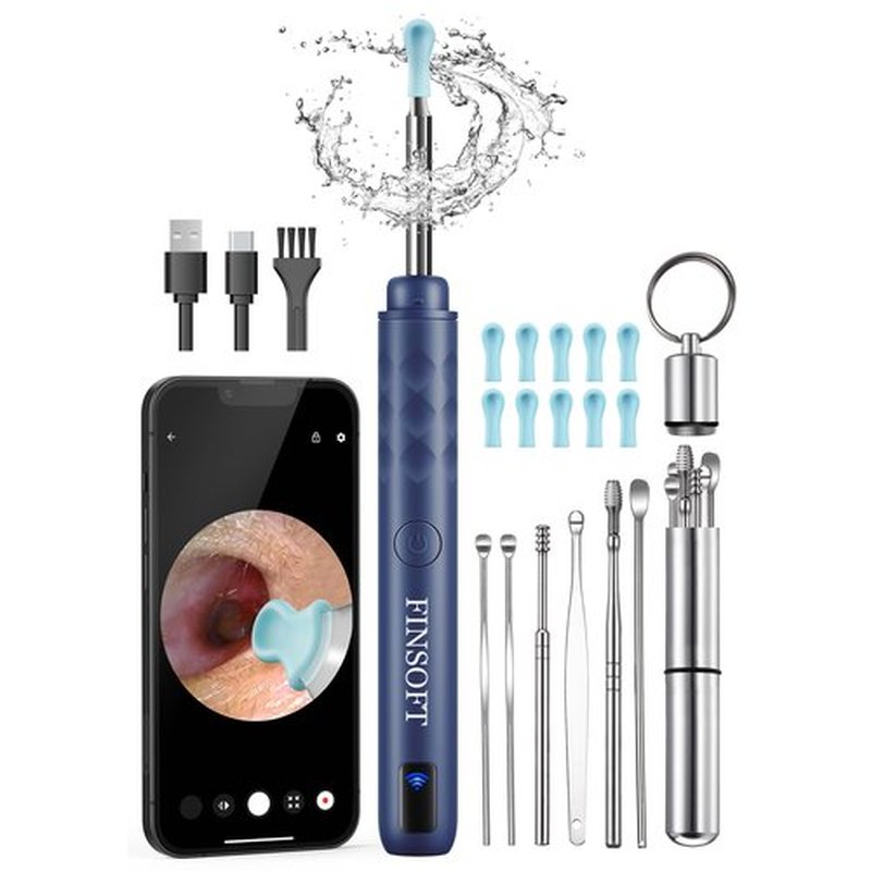 Ear Wax Removal Tool Camera, Ear Cleaner with Camera, Ear Wax Removal Cleaning Kit with 1296P HD Camera and 6 LED Lights, Earwax Removal Kit with 10 Ear Pick for iOS and Android, Navy Blue
