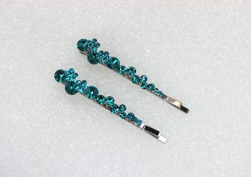 Faship A Pair Of Malibu Blue Premium Rhinestone Crystal Floral Hair Clips Pins 2 Pcs