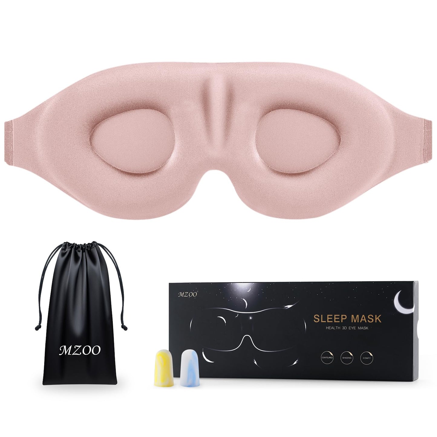MZOO Luxury Sleep Eye Mask for Side Sleeper Men Women, Zero Eye Pressure 3D Sleeping Mask, Light Blocking Patented Design Night Blindfold, Soft Eye Shade Cover for Travel, Pink