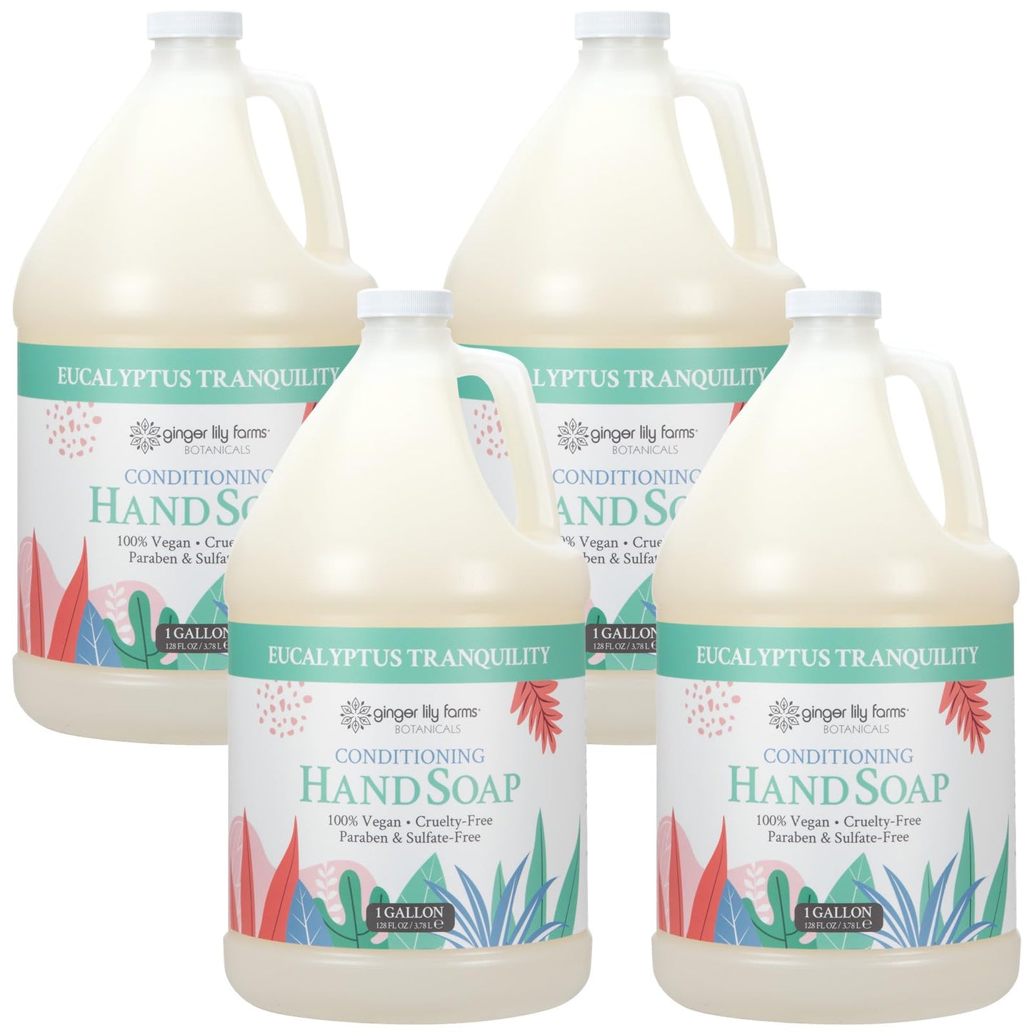 Ginger Lily Farms Botanicals Conditioning Liquid Hand Soap Refill, Eucalyptus Tranquility, 100% Vegan & Cruelty-Free, 1 Gallon (Pack of 4)