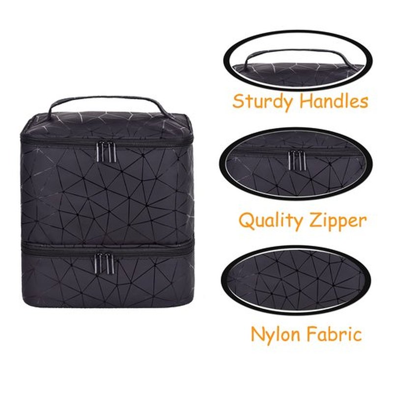 Quoyiyo Nail Polish Organizer Bag Nail Polish Organizer Bag,Double-Layer Nail Polish Storage and Nail Dryer Case,Holds 30 Bottles (15 ml) (Black)
