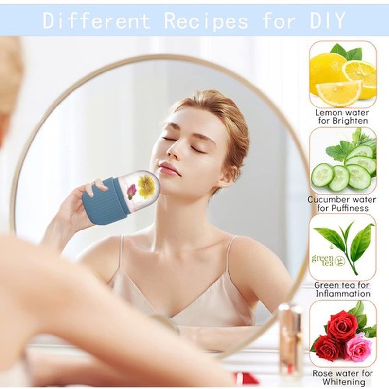 XHJRI Ice Face Roller Massager,Ice Cube Roller for Face, Eyes and Neck Naturally Conditioning and Skin Care,De-Puff Eye Bags,Reduce Migraine Pain,Reusable Massage Silicone Ice Mold (Blue)