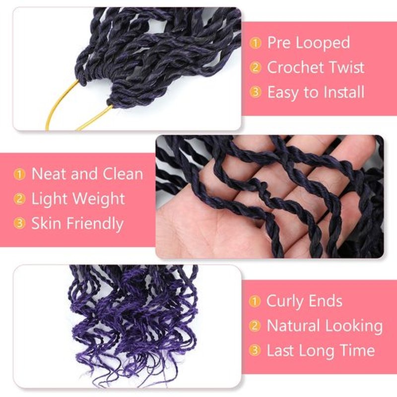 Wavy Senegalese Twist Crochet Hair For Black Women 8 Inch 10 Packs Senegalese Twist Braiding Hair Crochet Twists Pre Looped Twist Crochet Hair Curly Crochet Twist Hair With Curly Ends(1B/PURPLE)