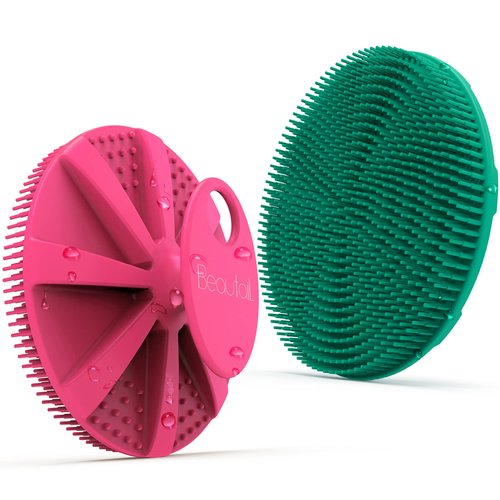 Silicone Body Scrubber 2 Pack Shower Bath Brush, More Hygienic Than Traditional Loofah, Lather Nicely, Long Lasting, Gentle Exfoliating for Women Men Baby Sensitive Skin, Rose+Green