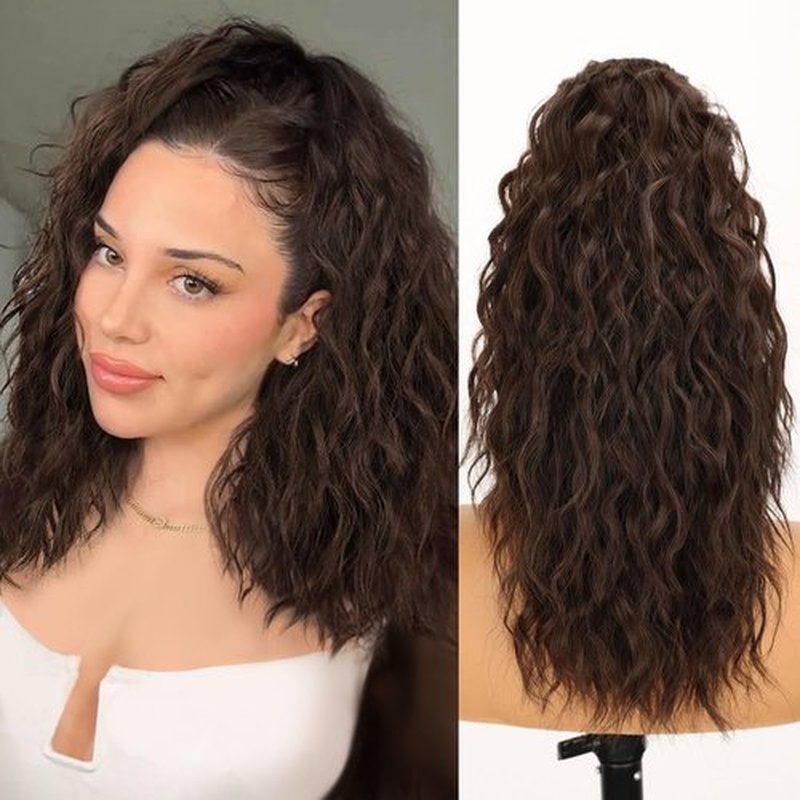 Claw Clip Ponytail Extension 18" Curly Wavy Pony Tails Hair Extensions Layered Natural Looking Clip on Ponytails for Women Synthetic Hair Extensions (Dark Brown)