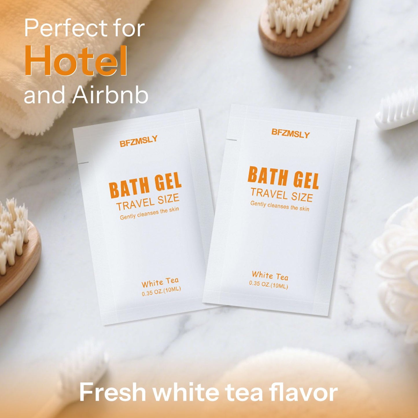 BFZMSLY 30 Pack Travel Size Body Wash Packets Bulk (0.35oz, White Tea Scent) – Mini Individual Pack TSA Approved Toiletries for Guest Body Wash for Hotels, Airbnb, Travel & Hospitality