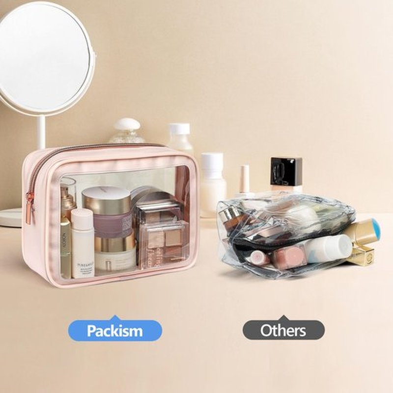 PACKISM TSA Approved Toiletry Bag - 3 Pack Upgrade Color-Edged Clear Makeup Bag, Clear Toiletry Bag For Traveling Fits Various Storage Needs, Pink