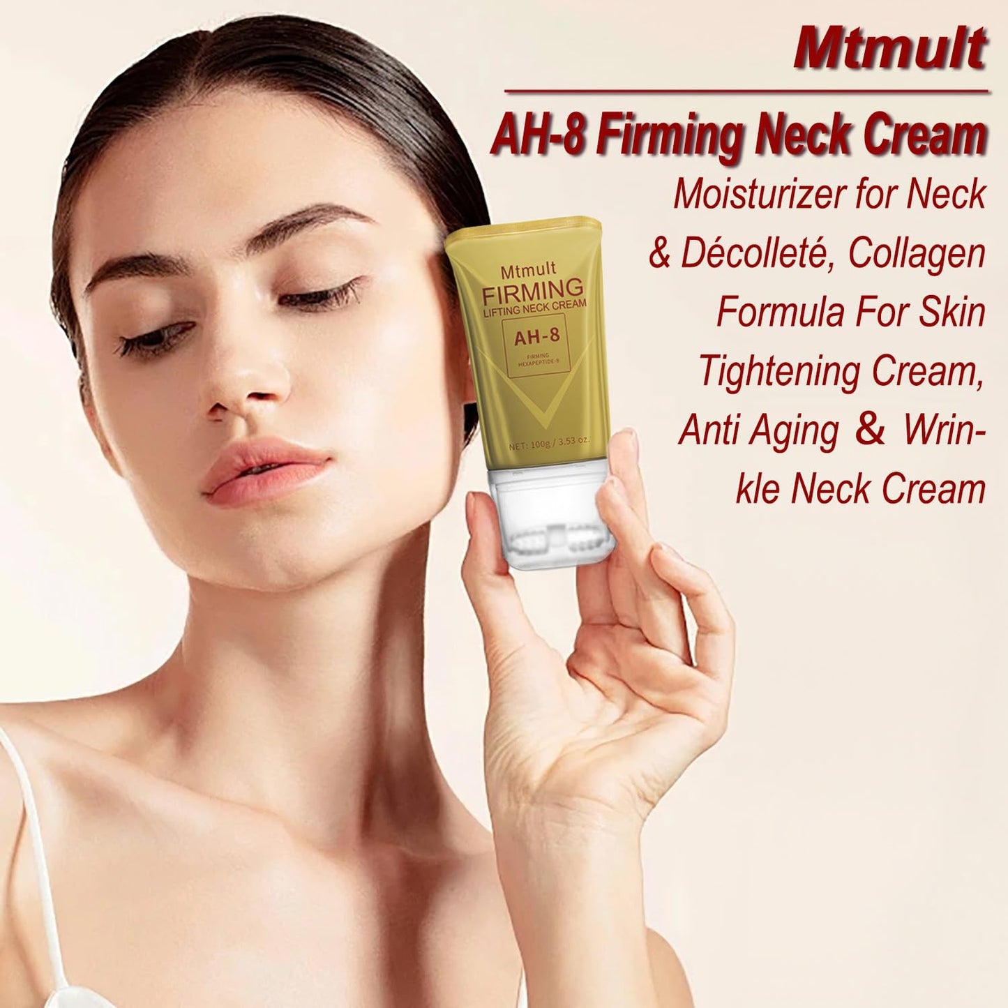 Mtmult AH-8 Firming Neck Cream, Neck Creams for Tightening and Firming, Neck Cream Tightening Lifting Sagging Skin, Hydrolyzed Collagen, Ceramide NP, Allantoin, Lifting Cream for Women & Men (Pack 2)