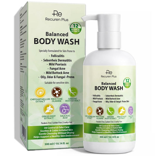 Antifungal Body Wash Soap - Antibacterial Shower Gel for Back Acne, Dermatitis & Psoriasis | 10 Fl Oz Herbal Floral