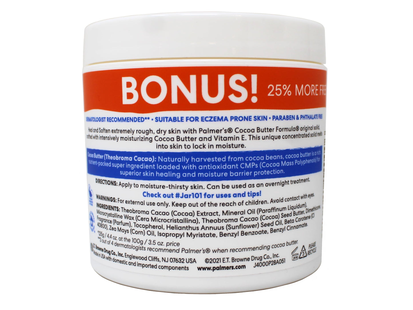 Palmer's Cocoa Butter Formula with Vitamin E, Body Moisturizer, Relieves Rough, Dry Skin, Smoothes Marks & Tones Skin, ("Bonus") 4.4 OZ Jar - 2 Pack