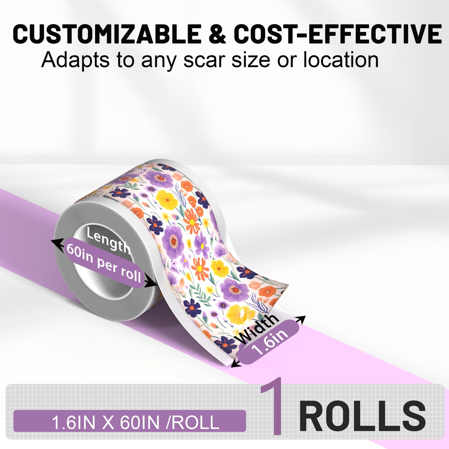 SLGCBL Silicone Scar Tape for Surgical Scars, Silicone Scar Sheets, C Section, Tummy Tuck (1.6”x 60”-1.5M) Reusable Scar Removal Strips for Face, Body, Burns & Keloid Scars