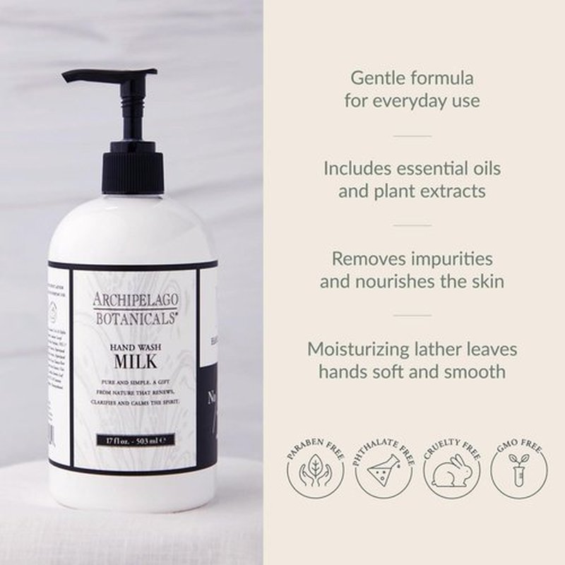 Archipelago Botanicals Hand Wash Milk Liquid Hand Soap, Moisturizing Daily Hand Wash with Soap Pump, Kitchen or Bathroom Hand Soap, 17.0 Fl. Oz.