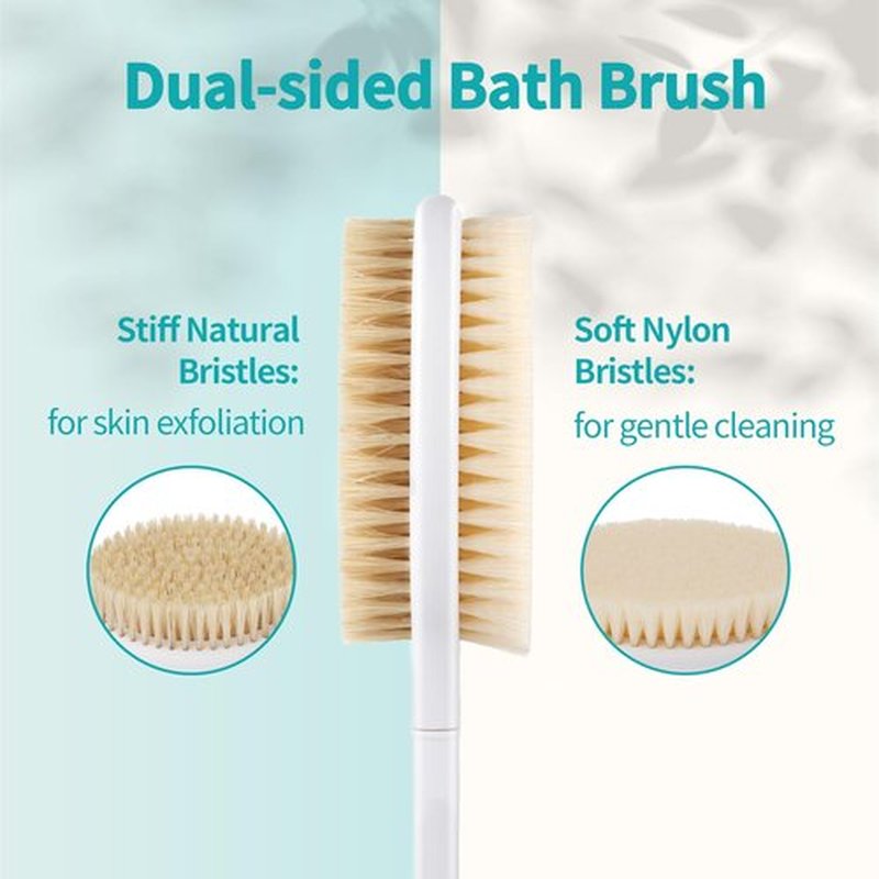 Back Scrubber Body Shower Brush: Anti Slip Long Handle Bath Brush with Stiff and Soft Bristles - Showering Exfoliator for Women, Men, Elderly (Mint Green)