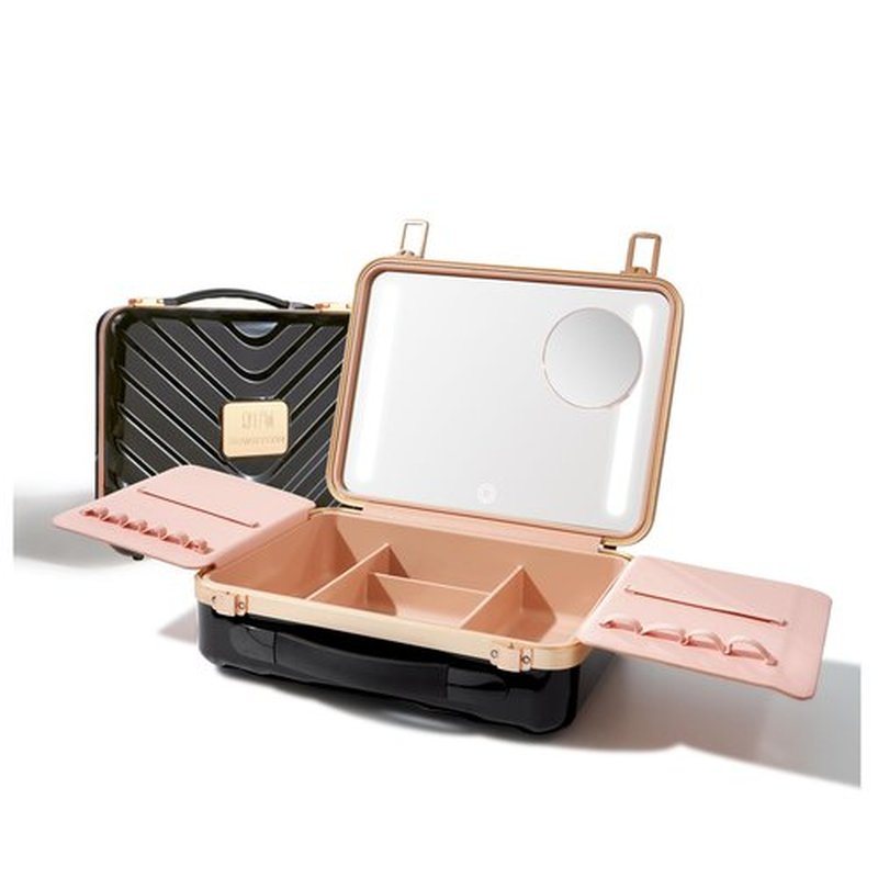 ROWNYEON Travel Makeup Case With Light Up Mirror Portable Train Case Organizer Makeup Box for Girls Makeup Artist, Makeup Tools, Hairstylist Travel Makeup Casewith 5x Mirror (Black)