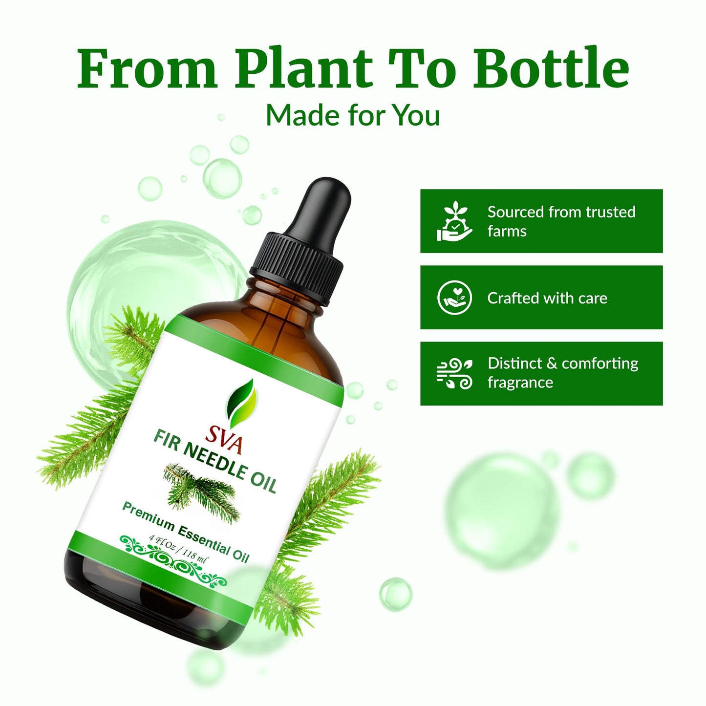 SVA Fir Needle Essential Oil, Glass Bottle with Dropper, 4 Fl Oz (118 ml)