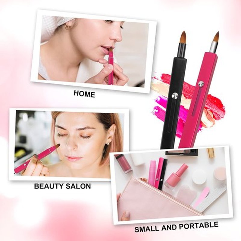 Unaone Retractable Lip Brush for Lipstick, 2 Pieces Double-ended Lip Applicator with Cap, Portable Lip Liner Brush Lip Gloss Eyeshadow Smudge Concealer Brush (Black/Rose Red)