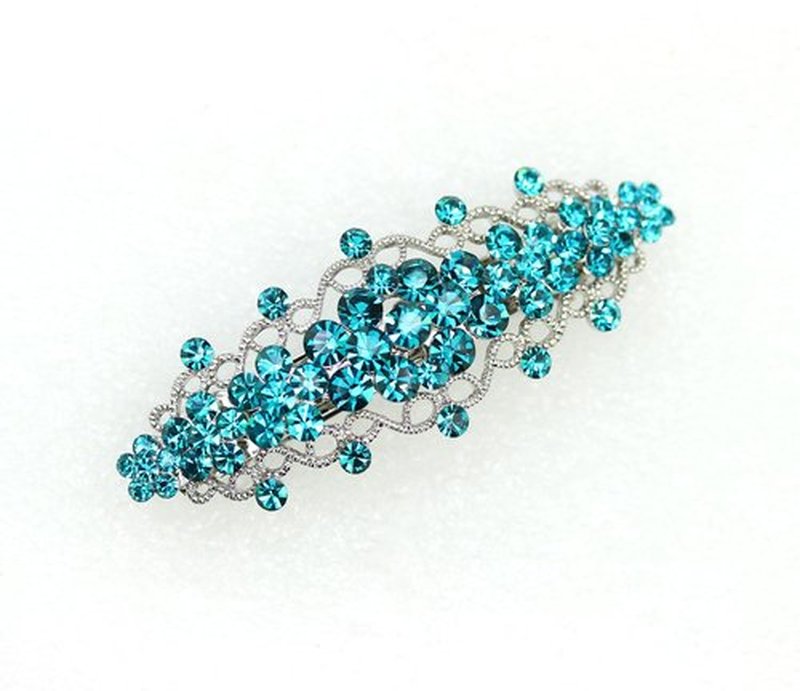 Faship Gorgeous Teal Rhinestone Crystal Floral Hair Barrette Bridal Wedding Party