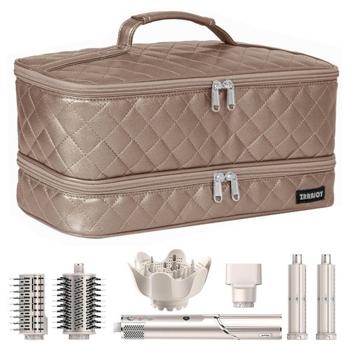 ZRRAJOY Double Layer Storage Case For Shark Flexstyle, Travel Carrying Case For Shark 430/440 Flexstyle, Organizer Bag For Shark Flexstyle/Dyson Airwrap Styler Attachments (Bronze)