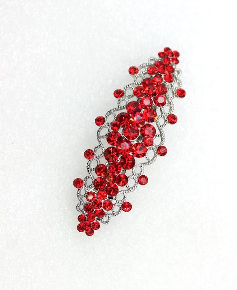 Faship Gorgeous Red Rhinestone Crystal Floral Hair Barrette