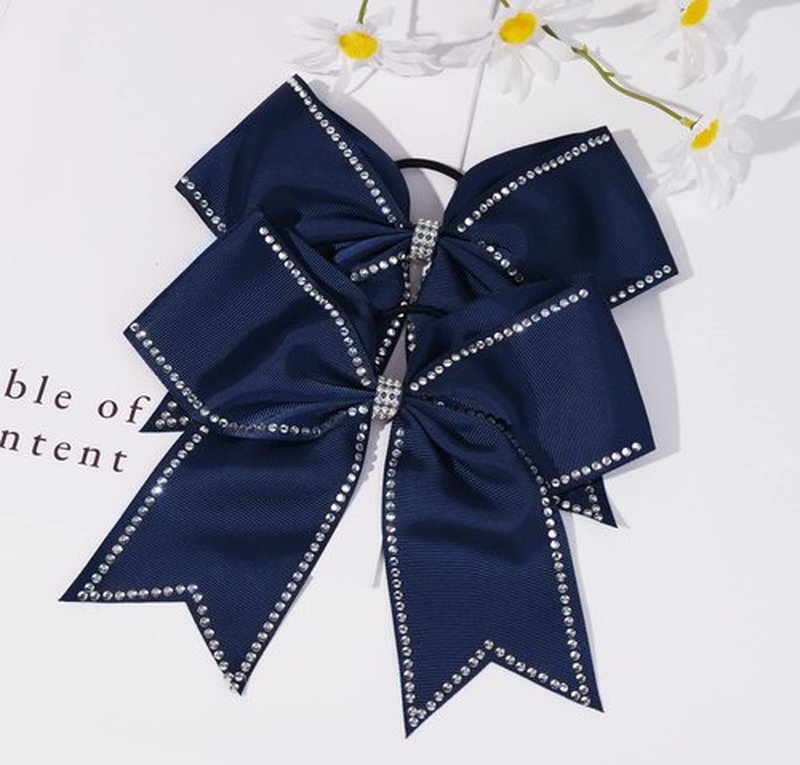 DEEKA 10 PCS 8" Rhinestones Large Cheer Hair Bows Glitter Cheer Ponytail Holder Handmade for Teen Girls Softball Cheerleader Sports -Navy