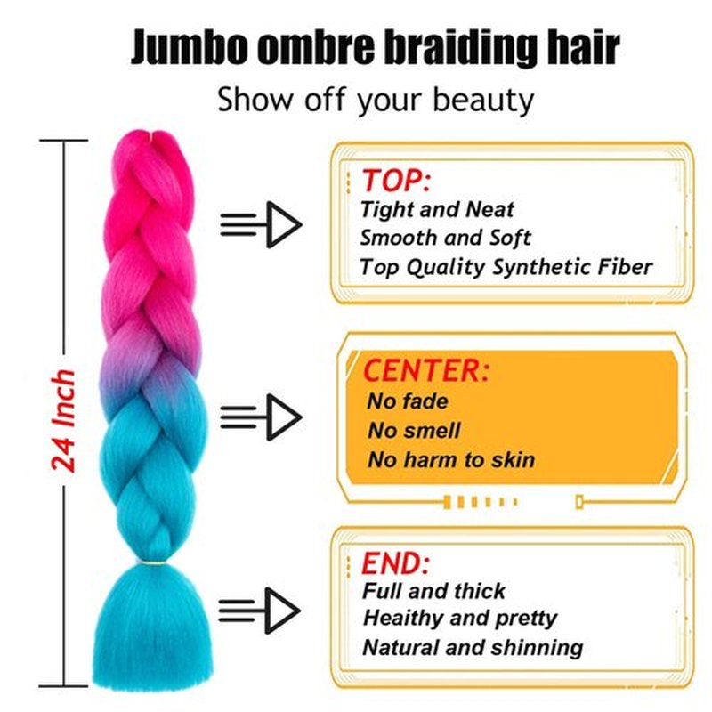 TENGSHUO FLY Peach Red to Lake Blue Pink Braiding Hair 3 Packs Synthetic Braid Hair Extensions Jumbo Ombre Braiding Hair 24 Inch or Box Braids Twist Crochet Braids(24"3Pack,Peach Red-Lake Blue Pink)