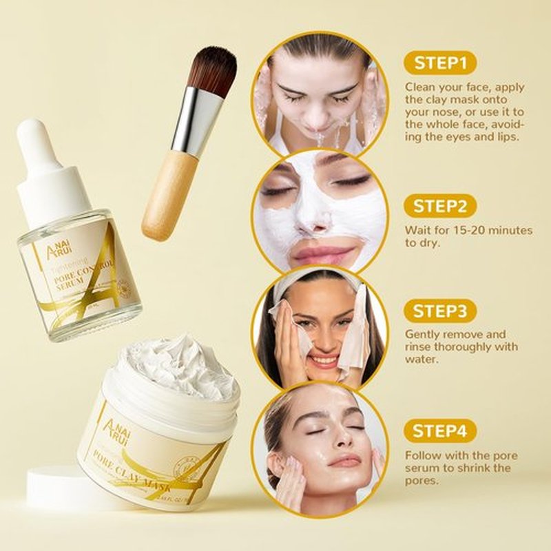 ANAI RUI 2 in-1 Pore SkinCare Set, Pore Clay Mask+Pore Minimizing Serum,Volcanic Pore Clay Mask for Nose&Face, Pore Reducer, Sebum Control Pore Exfoliating Solution, Skincare for Women