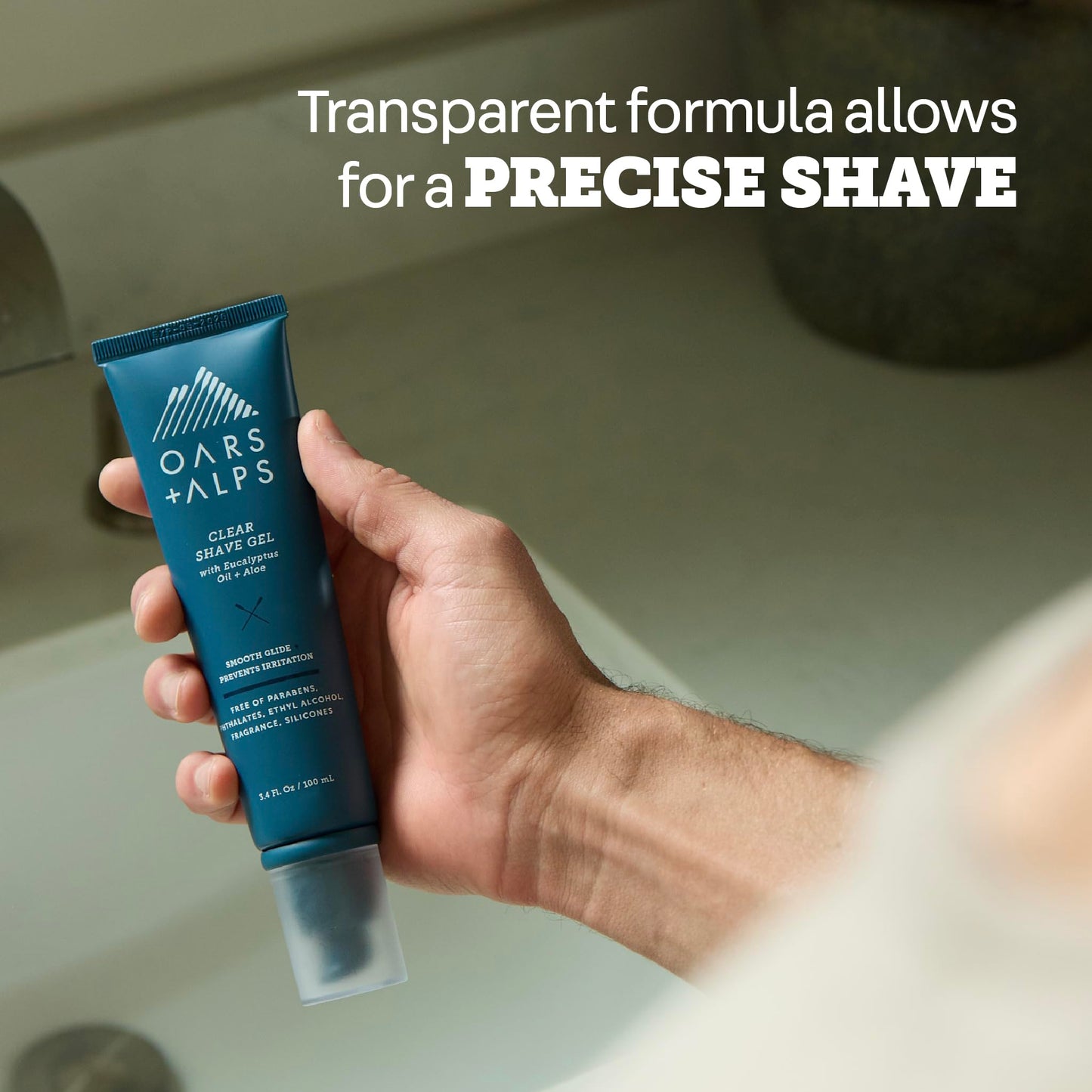 Oars + Alps Hydrating Men's Clear Shave Gel, Dermatologist Tested and Infused with Aloe & Eucalyptus Oil, TSA Friendly, 3.4 Oz, 1 Pack