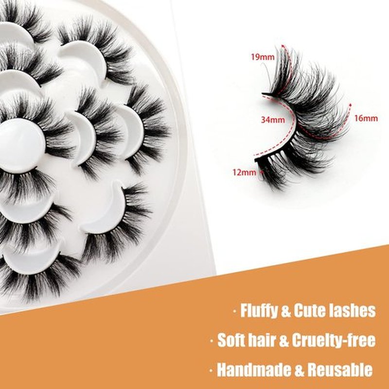 Veleasha Lashes 5D Faux Mink Lashes False Eyelashes Cat Eye Lashes Handmade Eye Lashes Wispy Fluffy Fake Lashes Luxurious Eyelashes Natural Look Volume Spike Fake Eyelashes 7 Pairs Pack (808)