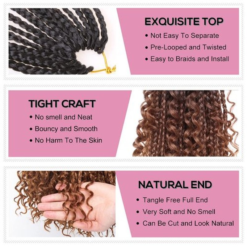 COOKOO 10 Inch Goddess Box Braids Crochet Hair With Curly Ends 8 Pack Bohemian Hippie Box Braids Pre-looped Crochet Hair Synthetic Crochet Braiding Hair for Black Women RS30#