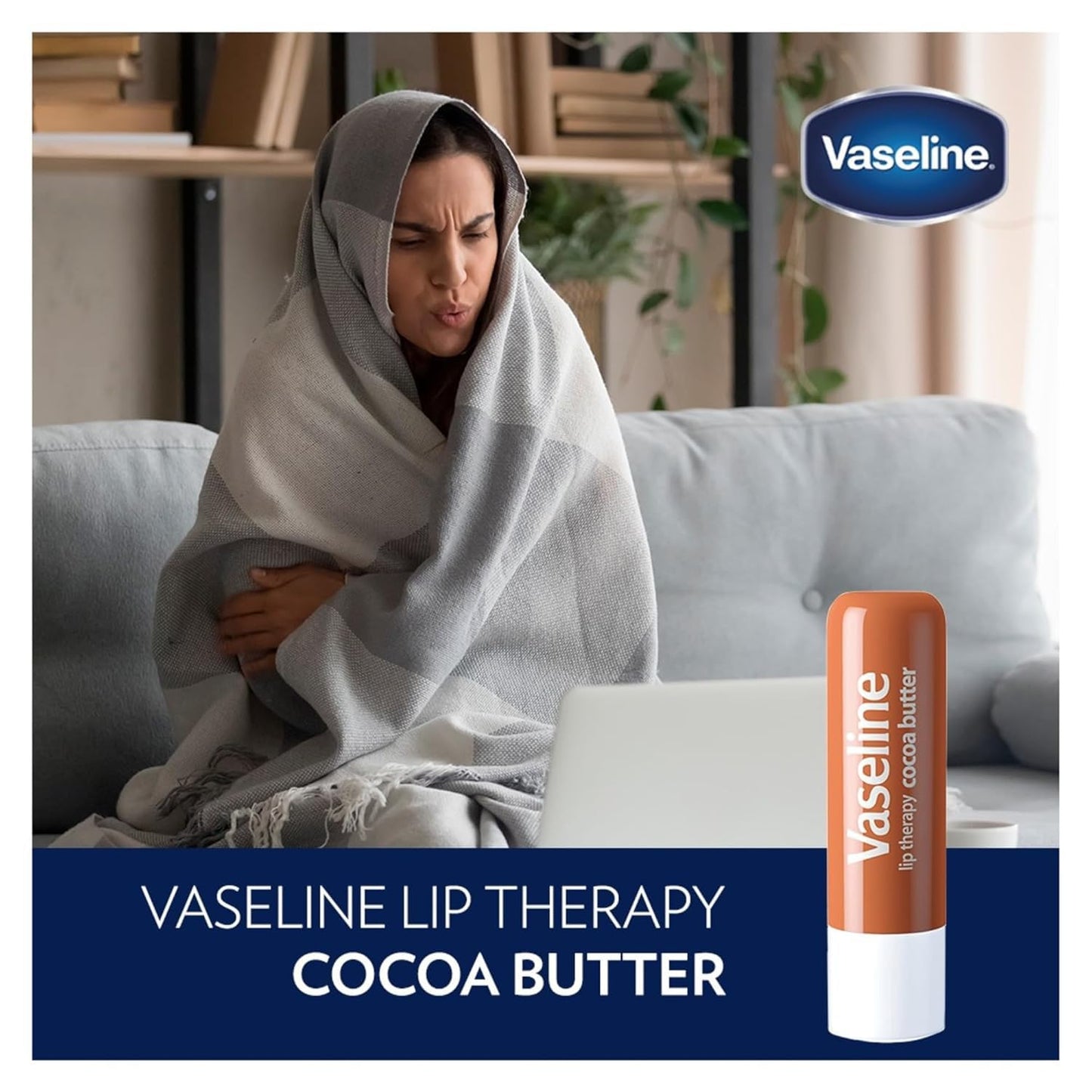 Vaseline Lip Therapy Cocoa Butter, Fast-Acting Nourishment, Ideal for Chapped, Dry, or Cracked Lips, Lip Balm Stick, 0.16 Oz (Pack of 4)
