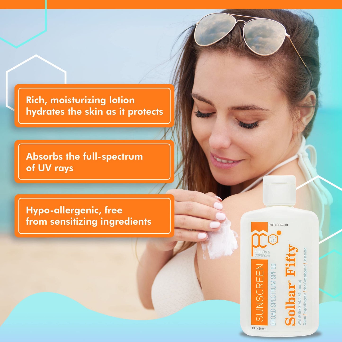 Solbar Fifty SPF 50 Body & Face Sunscreen – Broad Spectrum Sun Cream, Water-Resistant Sun Screen Protector – 4 Fl. Oz.