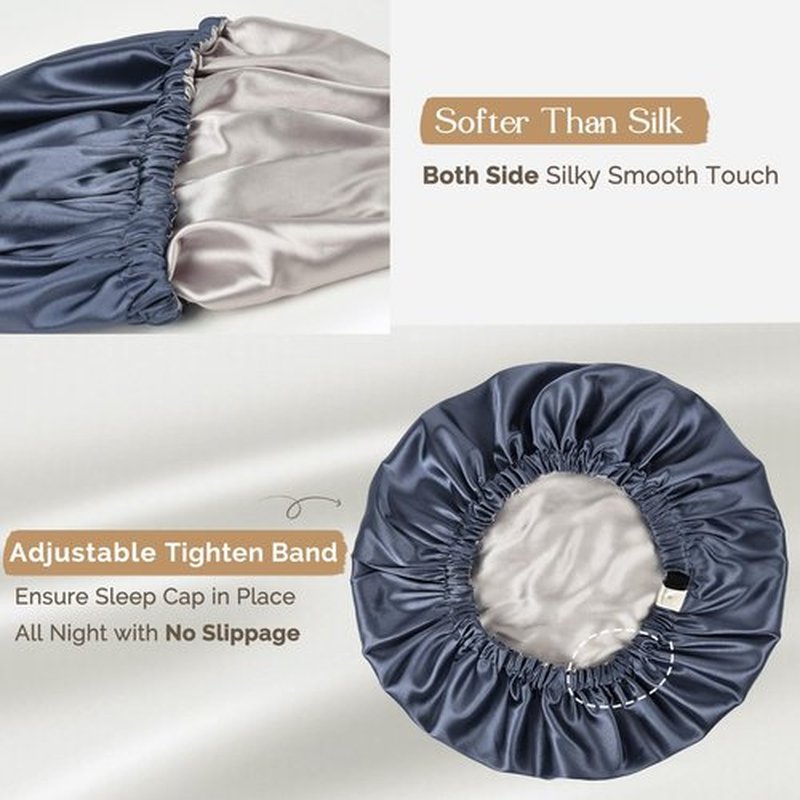 YANIBEST Silk Bonnet Satin Bonnet for Sleeping Women and Men, Adjustable Double Layer Hair Bonnet for Curly Braids Hair Ash Blue