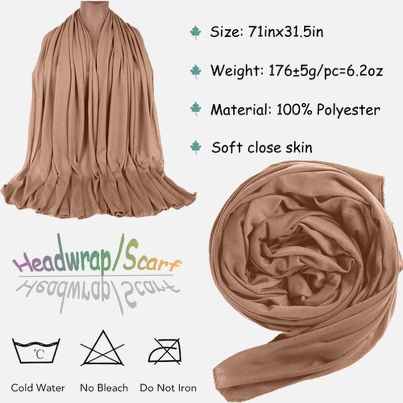 ZRQ 5 Pieces Solid Color Multicolor Combination Stretch Turban Extra Long Scarf Jersey Hijab Fashion Head Scarf Soft Head Wraps for Black Women (White,Camel,Coffee,Bright Burgundy,Turmeric)