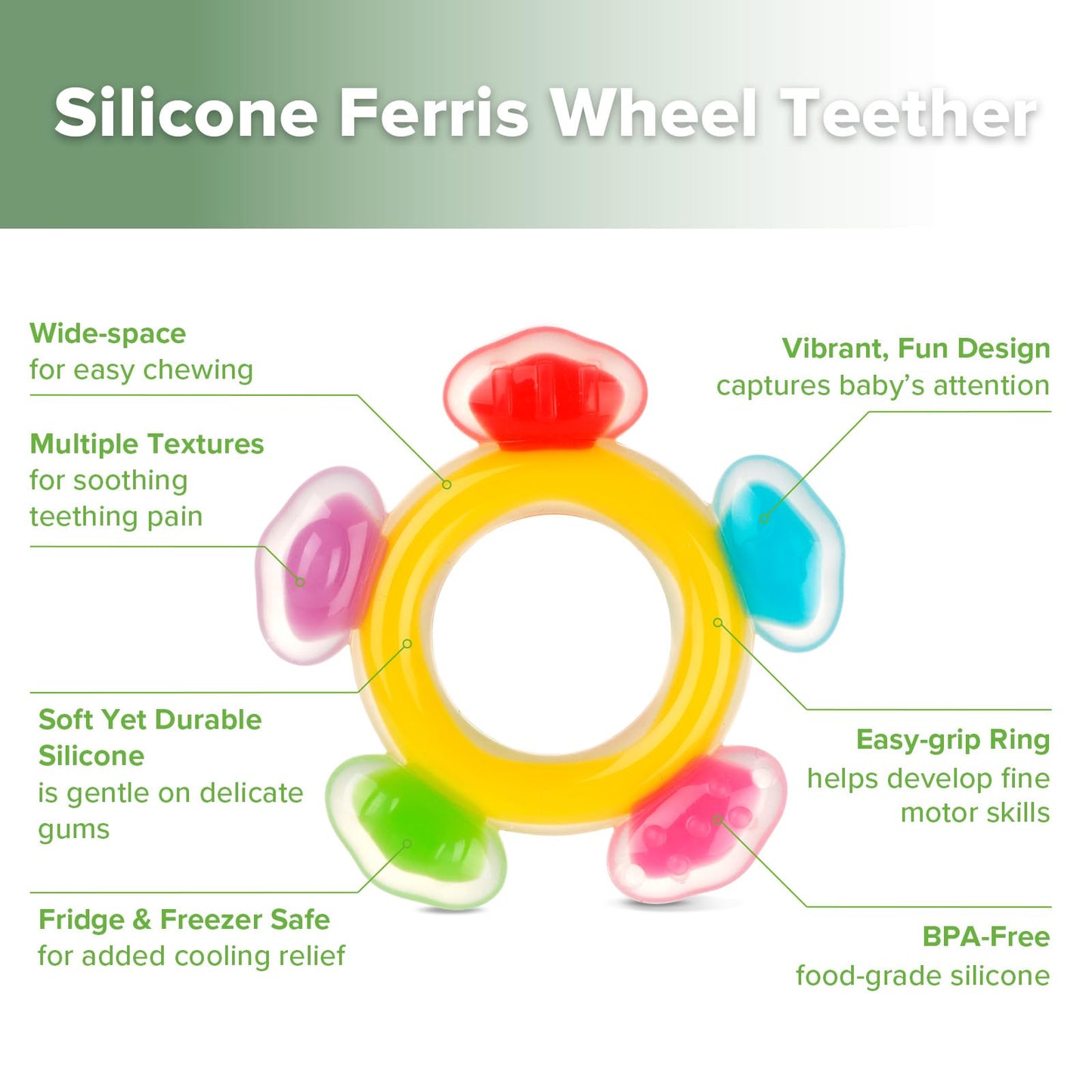 Haakaa Silicone Ferris Wheel Teether - Freezer Teething Toy for Babies 3-6 Months - Safe Soothing Cold Relief - BPA Free Silicone -1 Pack