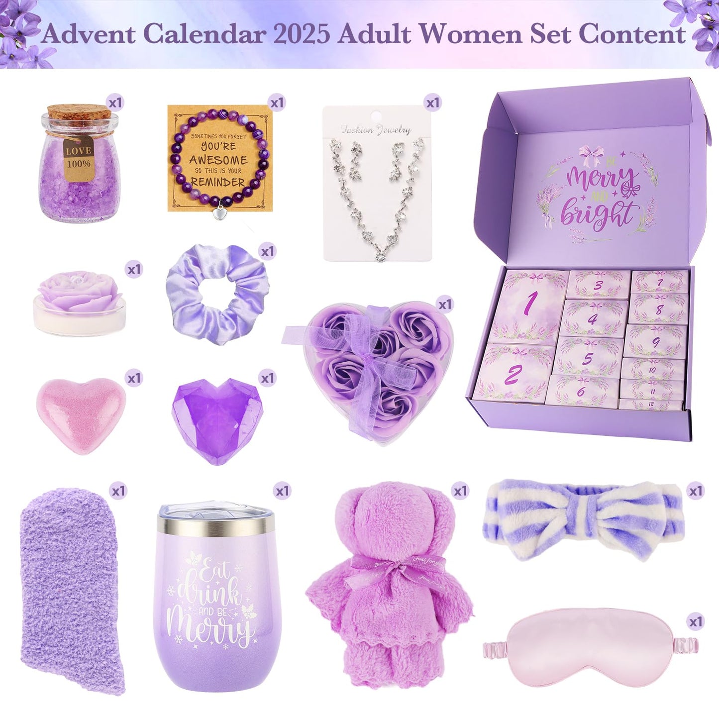 Advent Calendar 2025 - Advent Calendar for Adults - 12 Days Christmas Advent Calendar for Women - Lavender Spa Gift Baskets , Advent Beauty Calendar for Teenage Girls, Mom, Wife, Girlfriend, Sister 13Pcs