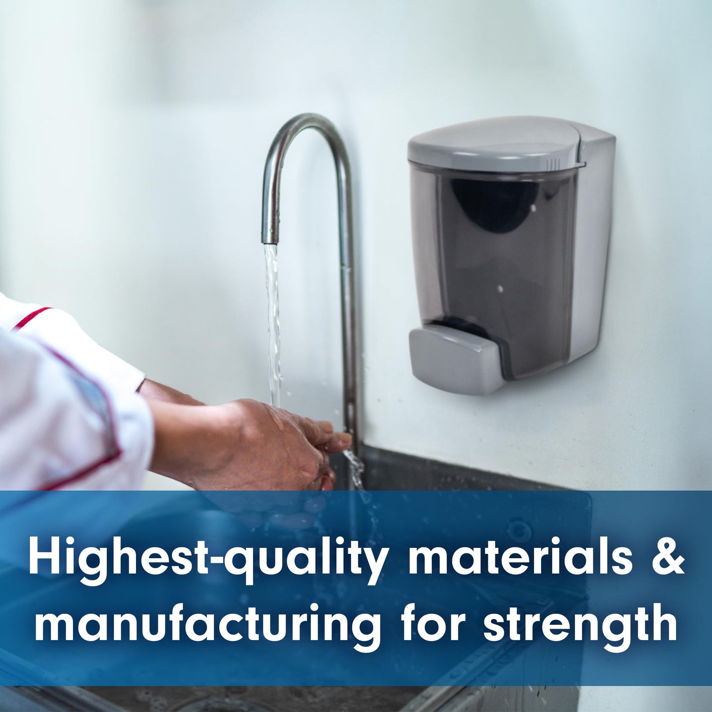 PolyJohn Wall‑Mounted Soap & Hand Sanitizer Dispenser - 30 fl oz Tank, Leakproof, Easy Install, UV‑Fade Resistant - Made in USA - Gray (PSD1-1001G)