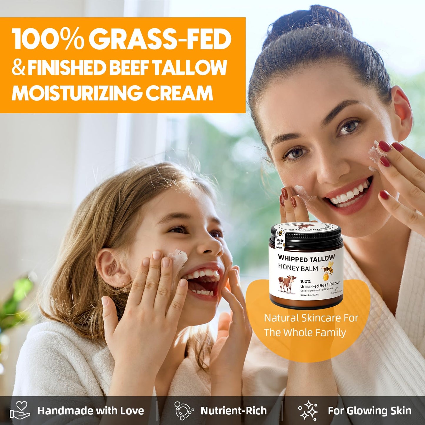 Starwise Beef Tallow for Skin, 100% Grass-Fed Whipped Beef Tallow and Honey Balm, Moisturizer for Face & Body, Natural Formula with Organic Jojoba Oil, Shea Butter for Dry, Sensitive Skin