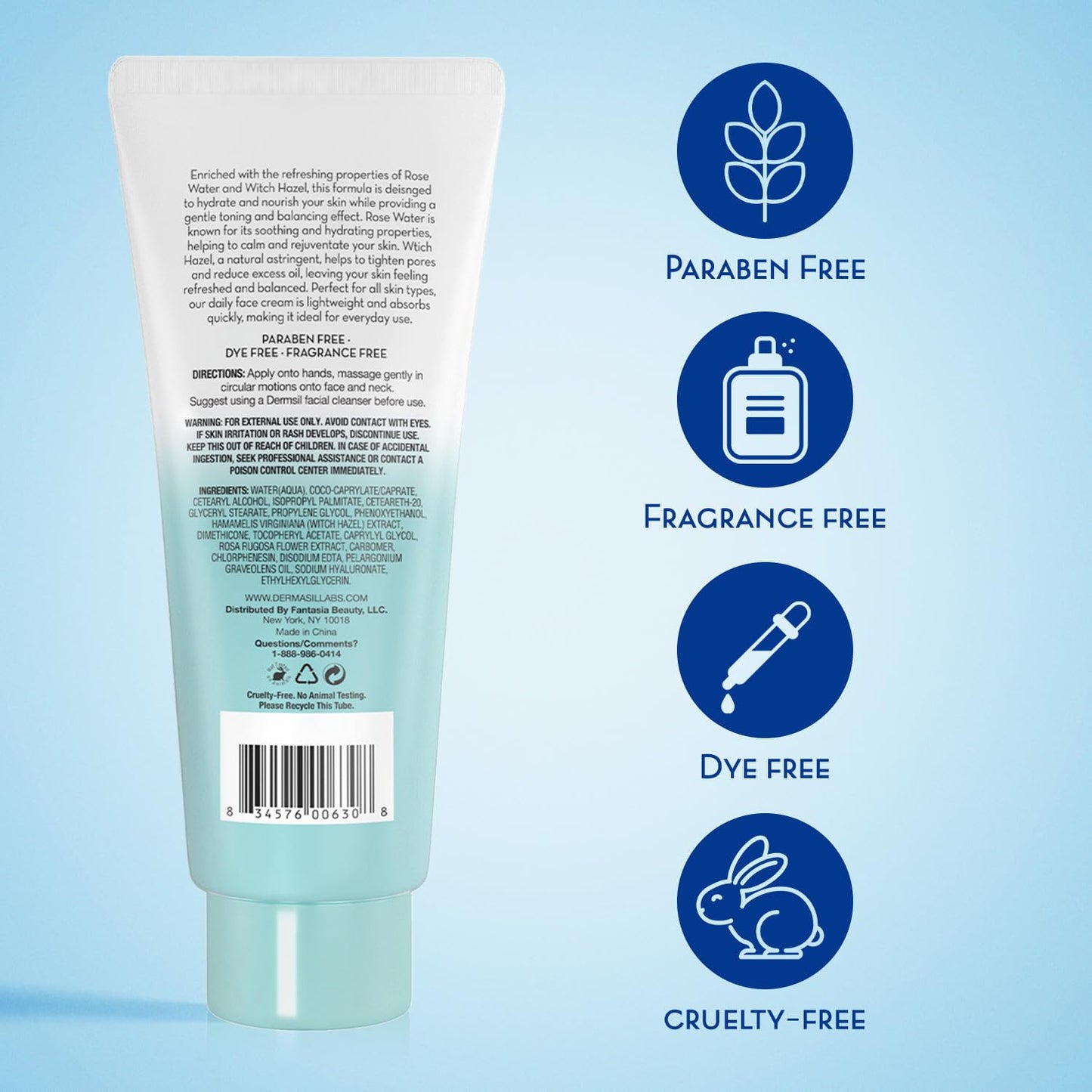 Dermasil Daily Face Cream 3-Pack – Oil-Free, Lightweight Moisturizer with Witch Hazel, Rose Water, and Vitamin E, 2 Oz Ea